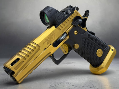 AKAI CUSTOM “DRAGON” PORTED LIMITED EDITION 1 OF 10 GOLD PVD FINISH WITH TRIJICON SRO 9MM