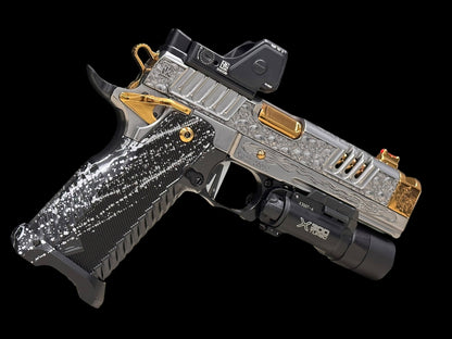 STACCATO CUSTOM XC “VITA FINITA” 3D ENGRAVED IN POLISHED PVD SILVER/COPPER FINISH.