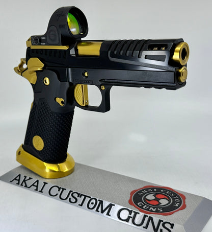 AKAI CUSTOM “DRAGON” PORTED LIMITED EDITION 1 OF 10 BLACK/ GOLD PVD FINISH WITH TRIJICON SRO 9MM