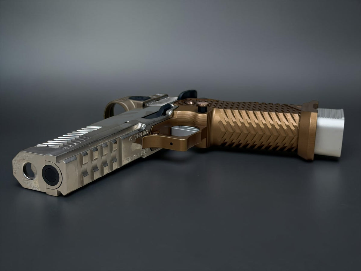 DARK FORGE REAPER PORTED COMP POLISHED NICKEL CAMO WITH T7 GRIP AND EDGE TRIGGER