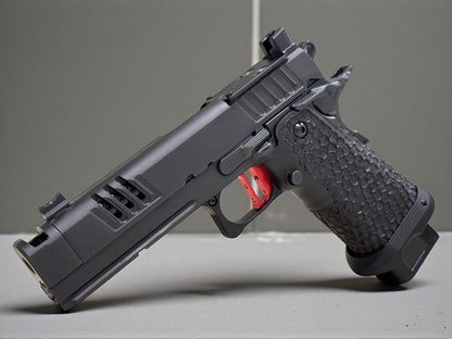 STACCATO XC 2011 5” COMPENSATED WITH DRAGON SCALE GRIPS RED ATLAS TRIGGER AND 5 MAGS (pre owned) MINT