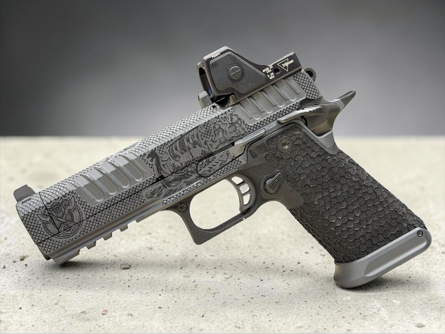 STACCATO CUSTOM P4.5 HD “VIKING” PORTED 4.5” DRAGON SCALE GRIPS RMR HD