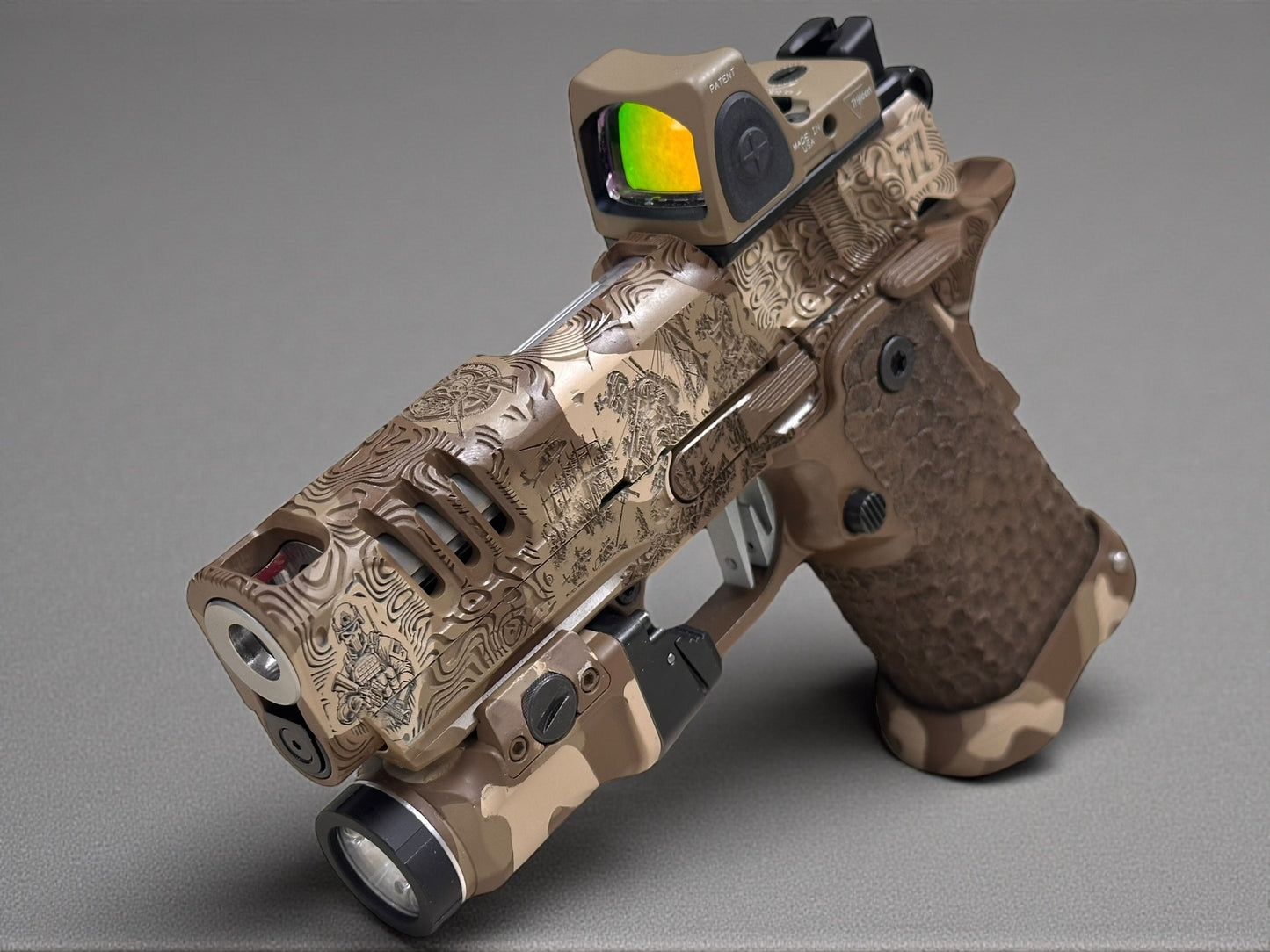 STACCATO CUSTOM CS X SERIES “BLACK OPS” EDITION CHUNK SINGLE PORTED WITH EDGE TRIGGER, RMR AND DRAGON GRIPS