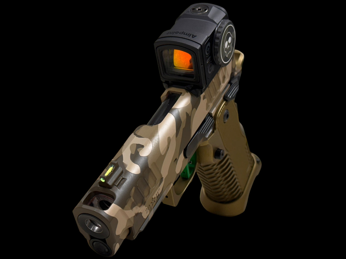 STACCATO CUSTOM C2 PORTED 3.9"
MULTICAM WITH T7 ALUMINUM GRIPS, AIMPOINT ACRO P2 & INFINITY "GREEN" TRIGGER
