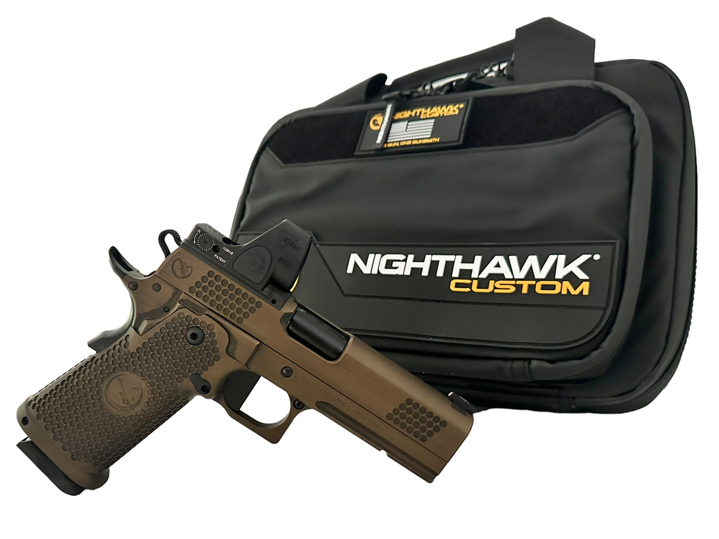 NIGHTHAWK CUSTOM TRS COMMANDER 4.25” BARREL TACTICAL READY SERIES 9MM IN BATTLE WORN BRONZE WITH TRIJICON SRO 2.5