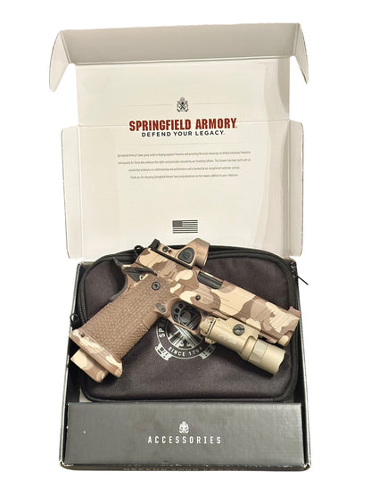 CUSTOM SPRINGFIELD PRODIGY 5” PORTED CAMO WITH SRO AND X300. TREE BARK GRIPS