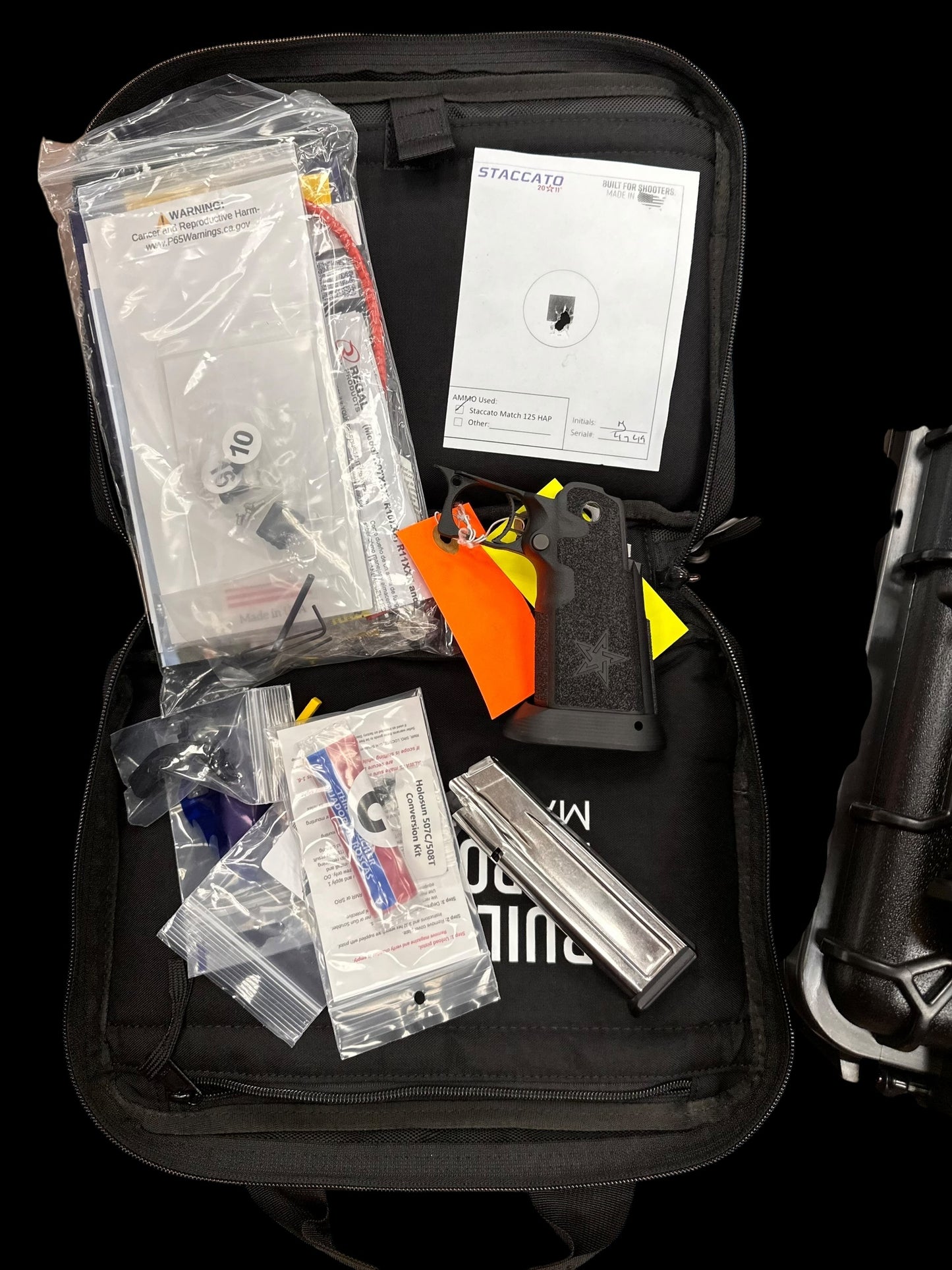 STACCATO CUSTOM XL “LAST SAMURAI” PORTED ATLAS GRIPS AND TRIGGER CHARCOAL POLISHED BLACK DLC