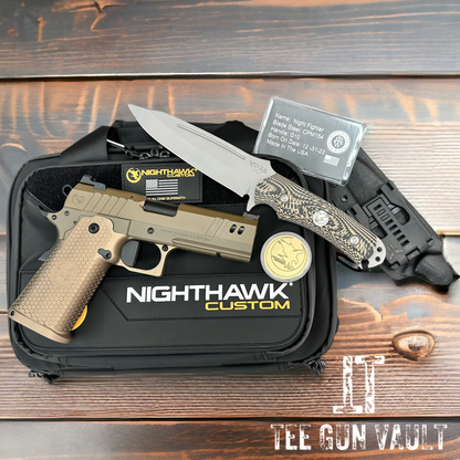 NIGHTHAWK CUSTOM BDS9 COMMANDER 4.25” SANDHAWK FINISH WITH NIGHT FIGHTER KNIFE 9MM