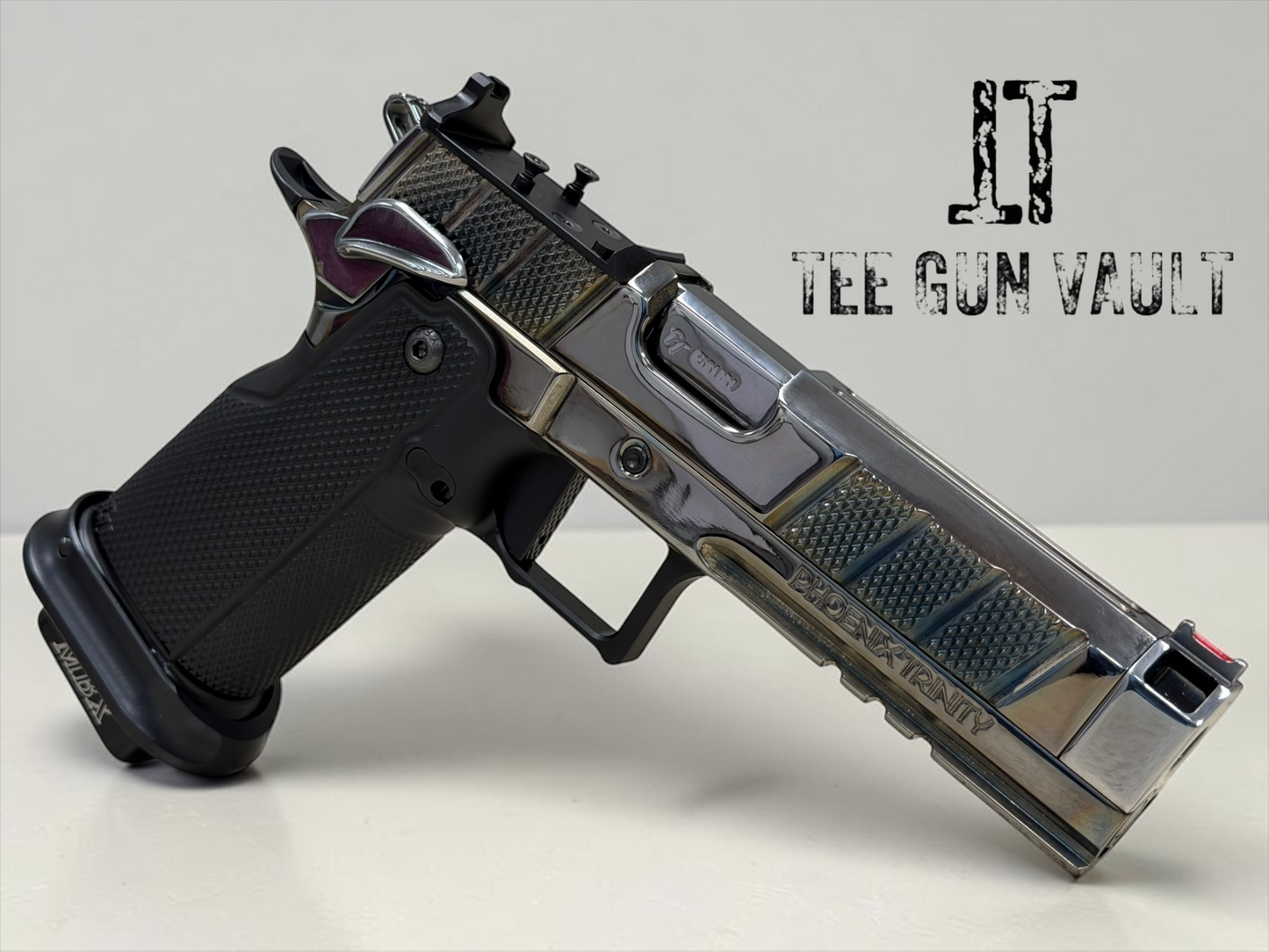 PHOENIX TRINITY H PRO COMP CUSTOM POLISHED BLACK CHROME WITH ALUMINUM EVO GRIPS 9MM