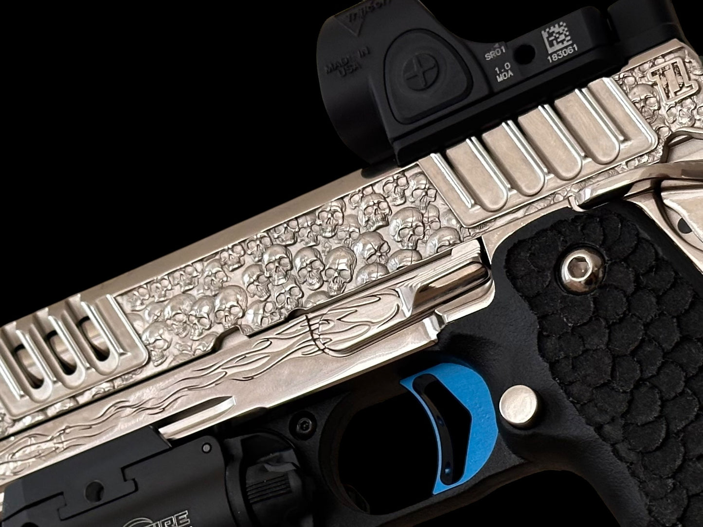 STACCATO CUSTOM XC “VITA FINITA” 1 OF 10 ENGRAVED HIGH POLISHED NICKEL WITH ATLAS TRIGGER SRO AND X300