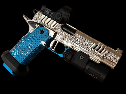 STACCATO CUSTOM XL “VITA FINITA” FULLY CUSTOMIZED 3D ENGRAVED POLISHED NICKEL ATLAS GRIPS
