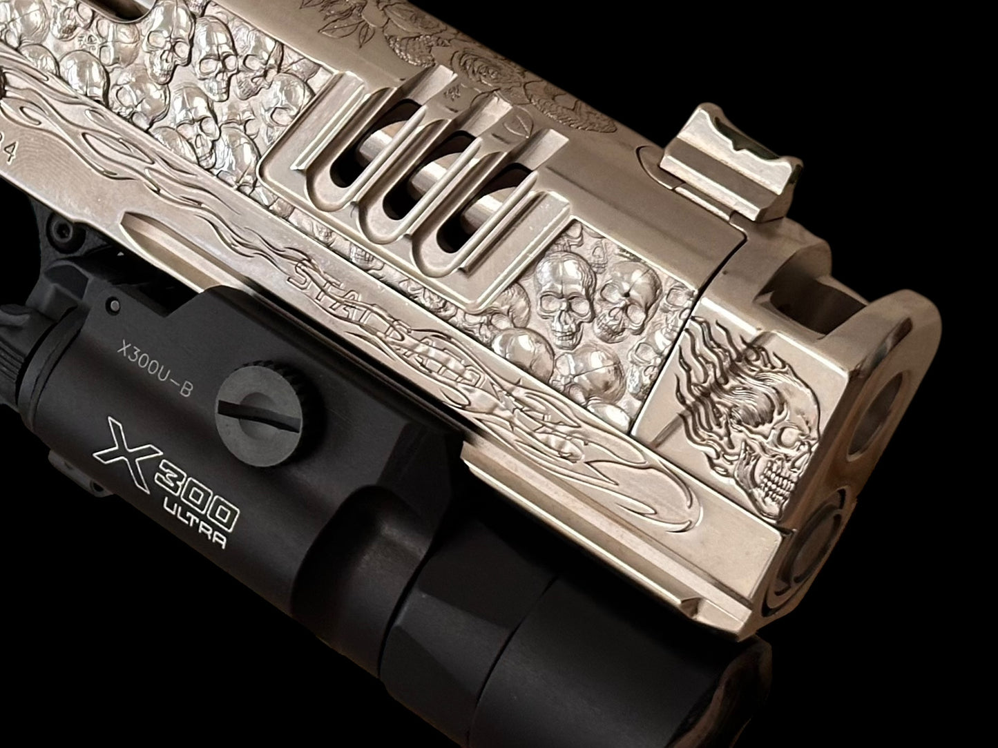 STACCATO CUSTOM XC “VITA FINITA” 1 OF 10 ENGRAVED HIGH POLISHED NICKEL WITH ATLAS TRIGGER SRO AND X300