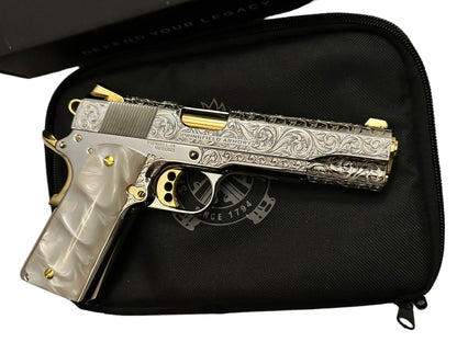 SPRINGFIELD GARRISON FULLY ENGRAVED POLISHED AND NICKEL & 24K GOLD PLATED