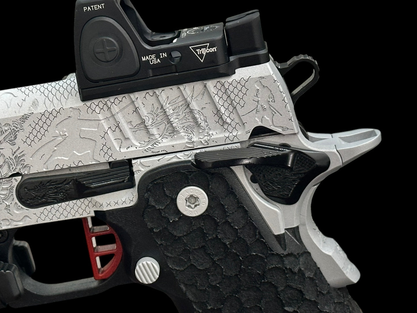 CUSTOM STACCATO CS PORTED 3.5” ENGRAVED “THE LAST SAMURAI” WITH RMR AND LIGHT IN GREY FINISH