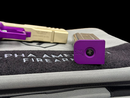ALPHA AMERICAN VANGUARD 4.25” PORTED DLC CAMO WHITE GOLD WITH PURPLE GRIPS AND SRO