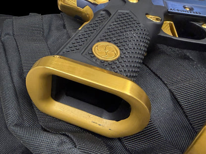 AKAI CUSTOM “DRAGON” PORTED LIMITED EDITION 1 OF 10 BLUE/ GOLD PVD FINISH WITH TRIJICON SRO 9MM (PRE OWNED)