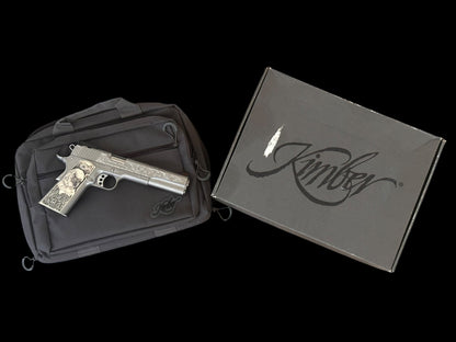 Kimber 1911 Stainless Target long slide hand engraved with custom grips. .45acp