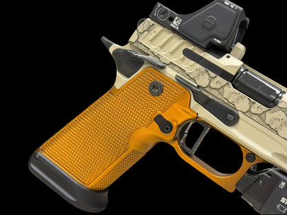 STACCATO CUSTOM P4X ENGRAVED PORTED COMPENSATED WITH ALUMINUM GRIPS AND INFINITY TRIGGER