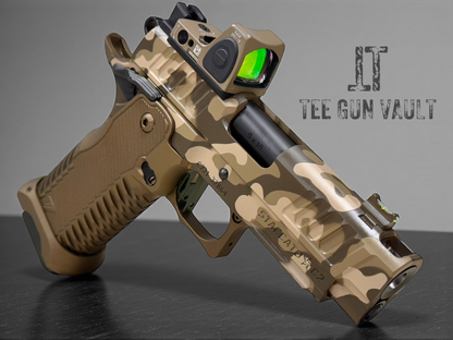 STACCATO CUSTOM C2 PORTED 3.9"
MULTICAM WITH T7 ALUMINUM GRIPS, TRIJICON RMR & RED DIRT "EDGE" TRIGGER