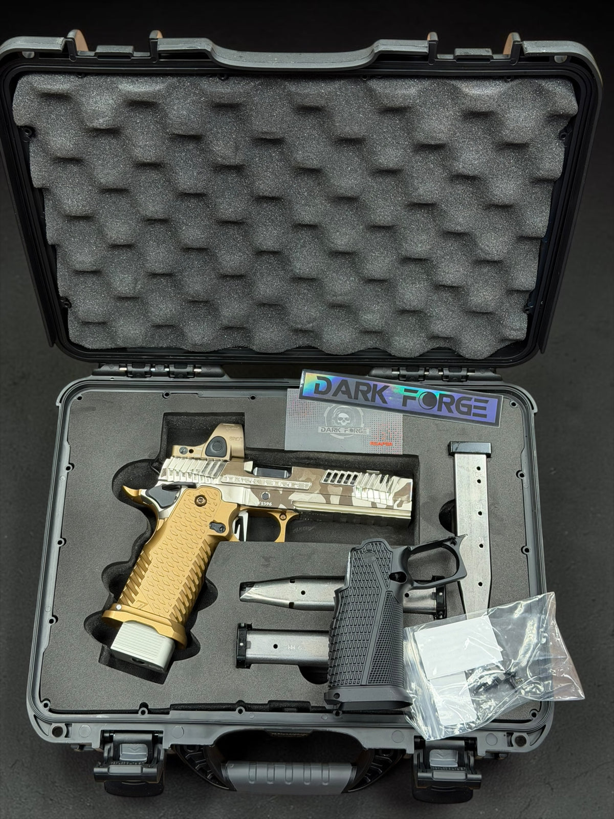 DARK FORGE REAPER PORTED COMP POLISHED NICKEL CAMO WITH T7 GRIP AND EDGE TRIGGER