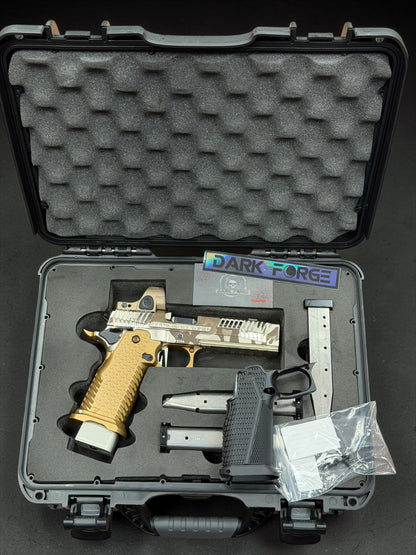 DARK FORGE REAPER PORTED COMP POLISHED NICKEL CAMO WITH T7 GRIP AND EDGE TRIGGER