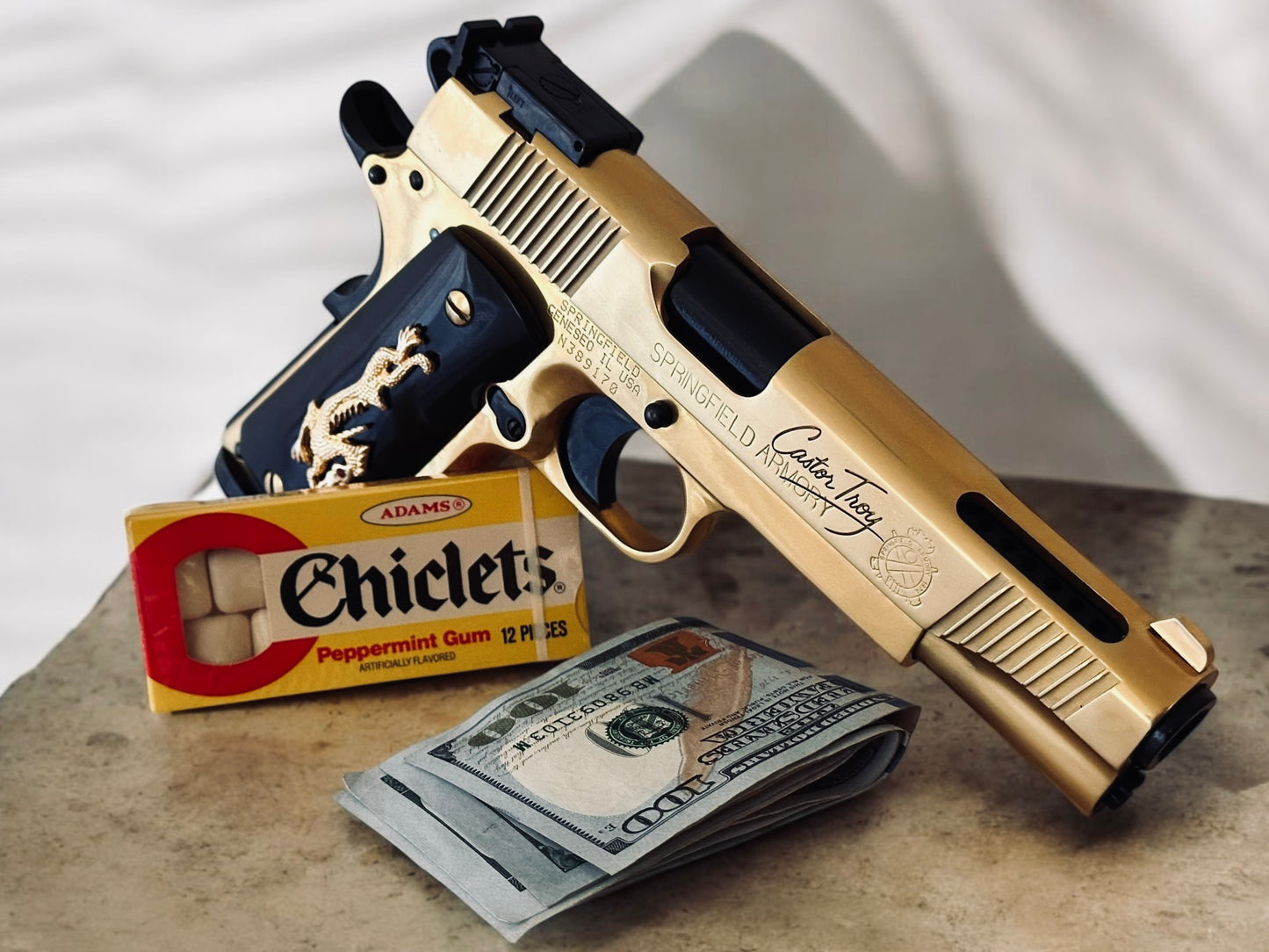 SPRINGFIELD ARMORY V12 PORTED “FACE OFF” CASTOR TROY IN GOLD NITRIDE FINISH (PRE OWNED)