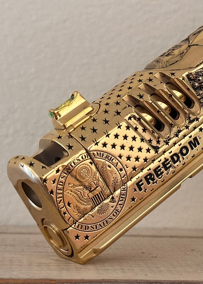 STACCATO CUSTOM XC “TRUMP” “KIRK” FULLY ENGRAVED POLISHED AND 24k GOLD PLATED SRO & X300