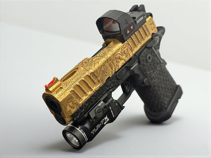 STACCATO CUSTOM CS “MEDUSA” PORTED 3.5” FULLY ENGRAVED IN GOLD NITRIDE POLISHED PVD FINISH