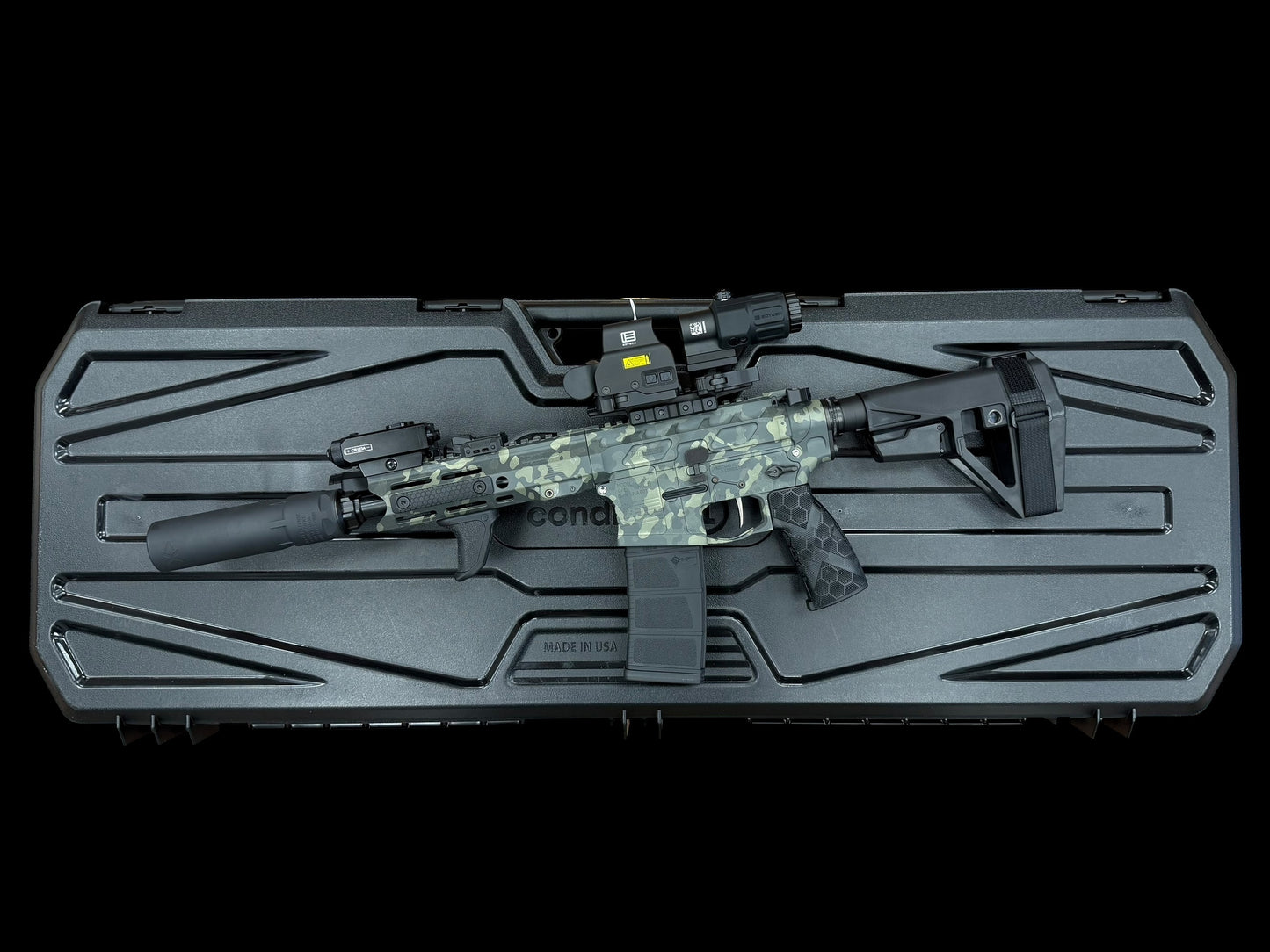 MUSTANG ARMAMENT 5.56 “CHESTY” GREY CAMO 8” CUSTOM BILLET.