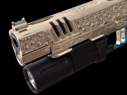 STACCATO CUSTOM XL “VITA FINITA” FULLY CUSTOMIZED 3D ENGRAVED POLISHED NICKEL ATLAS GRIPS