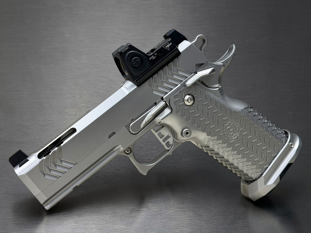 GUNCRAFTER POLARA X2 PORTED 9MM COMMANDER POLISHED CHROME FINISH WITH TRIJICON RMR