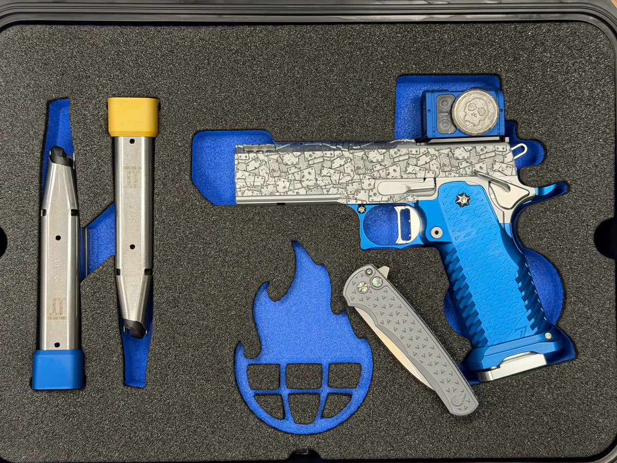TEE GUN VAULT “RIVET” 1 OF 1 COMMANDER 4.25” V6 PORTED WITH KNIFE AND METEORITE ACRO P2