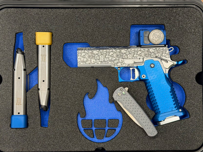 TEE GUN VAULT “RIVET” 1 OF 1 COMMANDER 4.25” V6 PORTED WITH KNIFE AND METEORITE ACRO P2