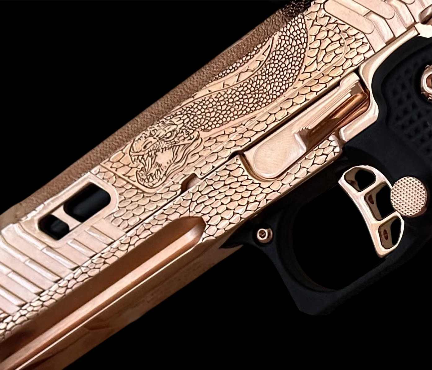 TARAN TACTICAL SAND VIPER “SOLARA” BLACKTIP 18K ROSE GOLD NEW GRIPS 2011 9MM SRO