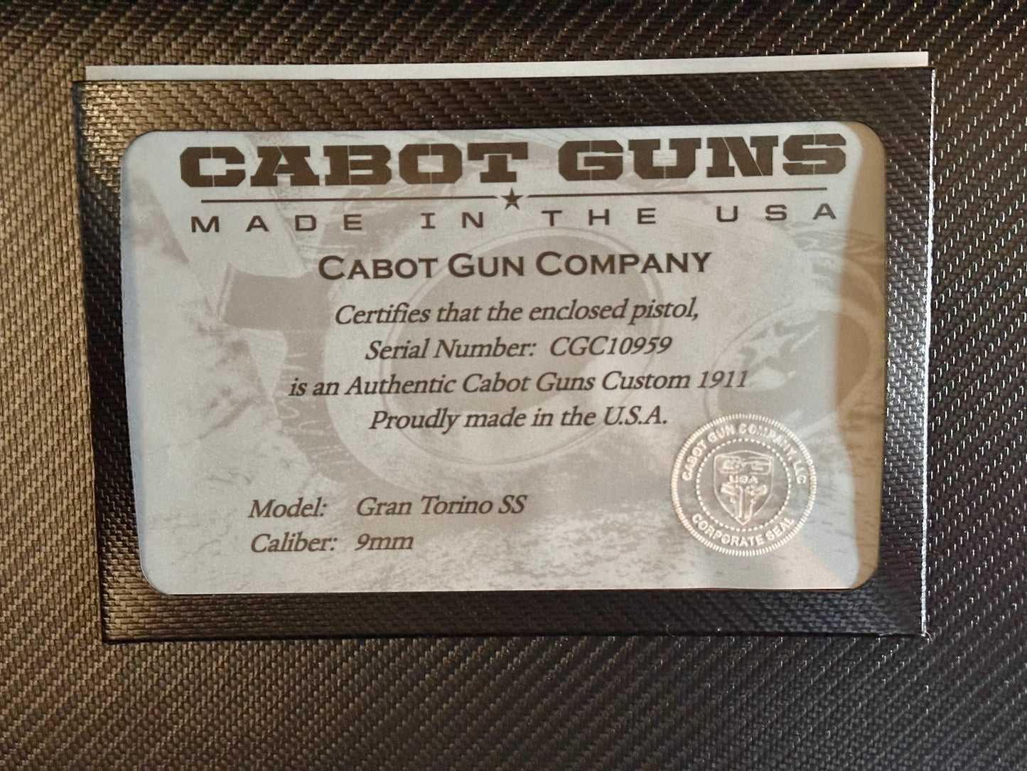 CABOT GUNS 1911 GRAN TORINO SS 5” GOVERNMENT 9MM