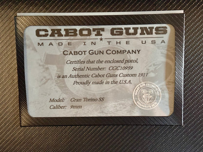 CABOT GUNS 1911 GRAN TORINO SS 5” GOVERNMENT 9MM