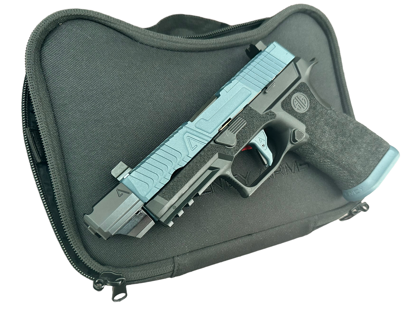 SIG SAUER P320 AGENCY ARMS FULL SIZE COMP’D 9mm IOS CUT BLUE FINISH