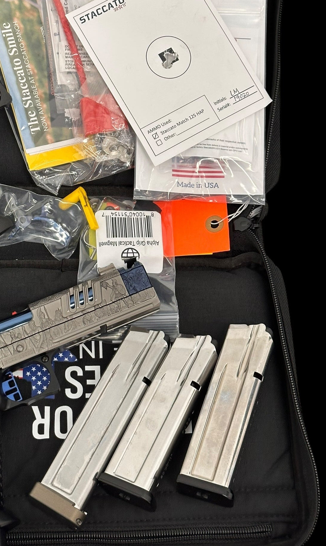 STACCATO CUSTOM XC “AEGIS” GREY/POLISHED BLUE PVD FINISH ATLAS GRIPS RED DIRT TRIGGER ACRO P2 & X300