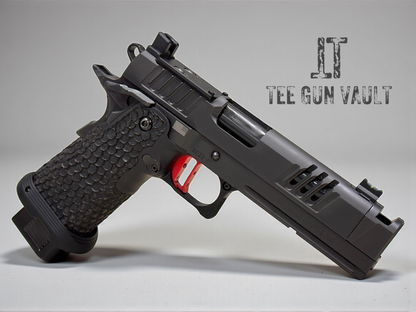 STACCATO XC 2011 5” COMPENSATED WITH DRAGON SCALE GRIPS RED ATLAS TRIGGER AND 5 MAGS (pre owned) MINT