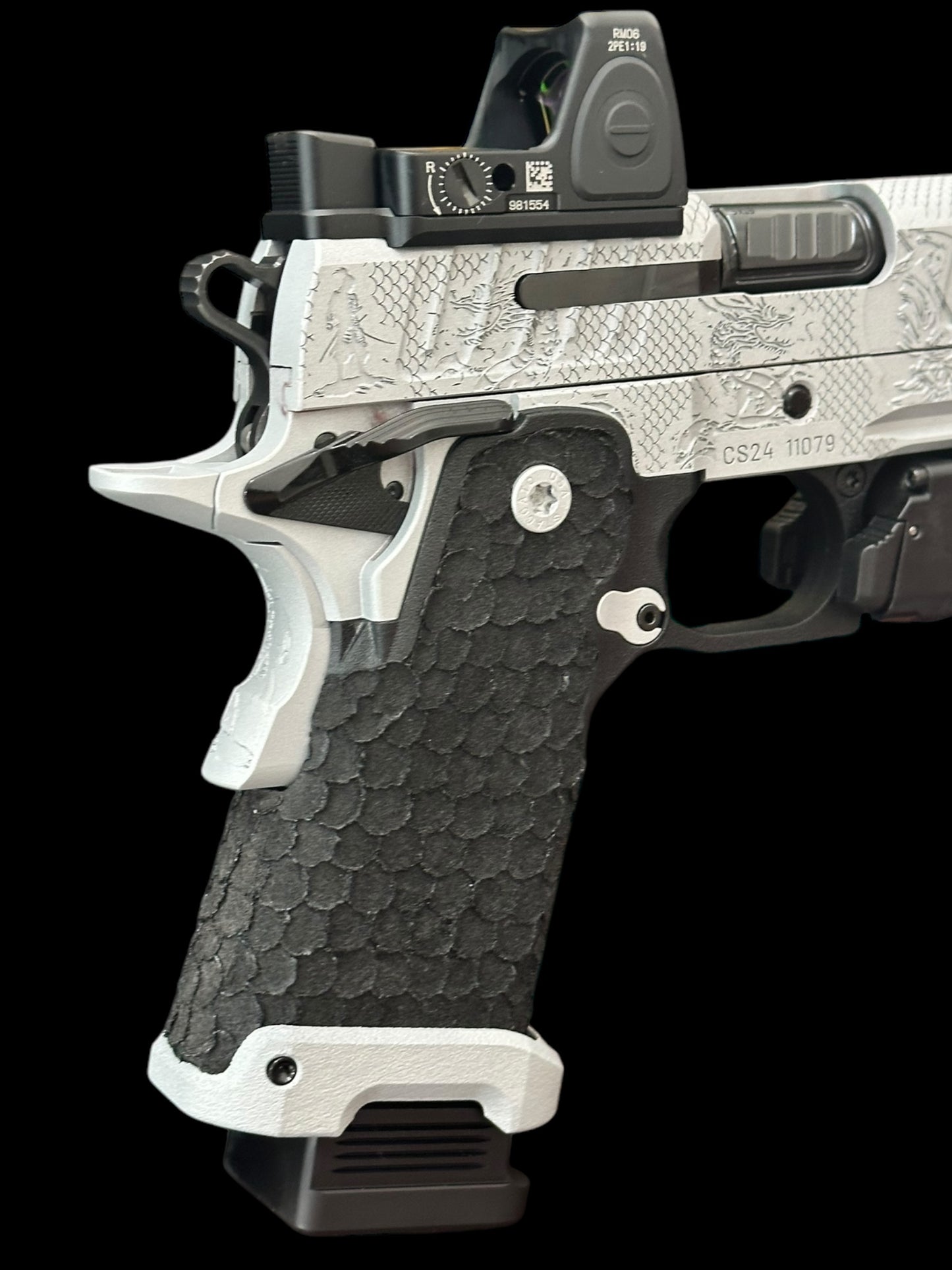 CUSTOM STACCATO CS PORTED 3.5” ENGRAVED “THE LAST SAMURAI” WITH RMR AND LIGHT IN GREY FINISH