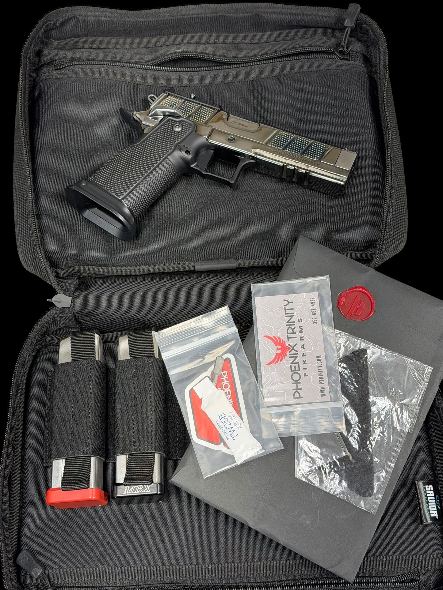 PHOENIX TRINITY H PRO COMP CUSTOM POLISHED BLACK CHROME WITH ALUMINUM EVO GRIPS 9MM