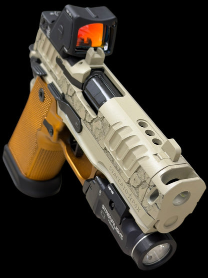 STACCATO CUSTOM P4X ENGRAVED PORTED COMPENSATED WITH ALUMINUM GRIPS AND INFINITY TRIGGER