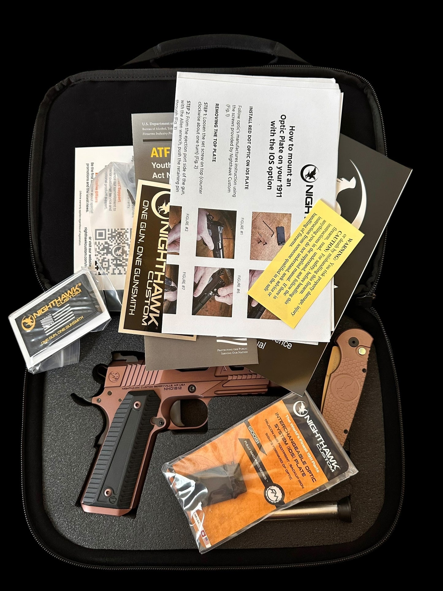 NIGHTHAWK CUSTOM AGENT 2 COMMANDER OPTIC READY RECON ROSE GOLD FINISH .45ACP PRO TECH KNIFE