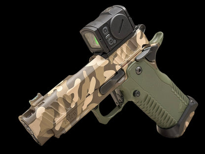STACCATO CUSTOM C2 PORTED 3.9” MULTICAM WITH T7 ALUMINUM GRIPS, AIMPOINT ACRO P2 & RED DIRT “EDGE” TRIGGER