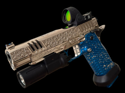STACCATO CUSTOM XL “VITA FINITA” FULLY CUSTOMIZED 3D ENGRAVED POLISHED NICKEL ATLAS GRIPS