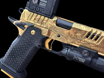 STACCATO CUSTOM XC “LAST SAMURAI” GOLD NITRIDE WITH BLACK DLC ACCENTS ATLAS GRIPS