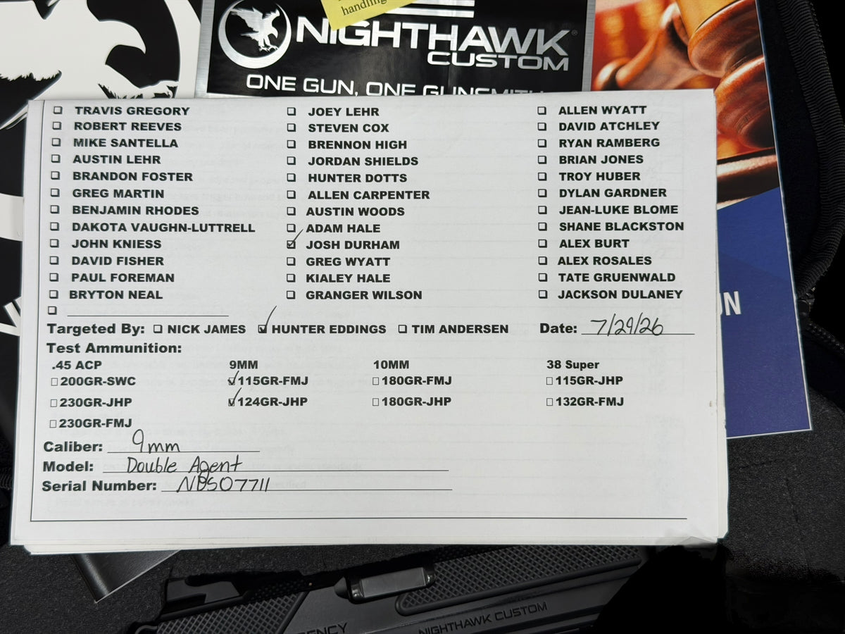 NIGHTHAWK CUSTOM DOUBLE AGENT DS 4.25” OPTIC READY BLACK DLC  COMMANDER AMBI SAFETY 9MM