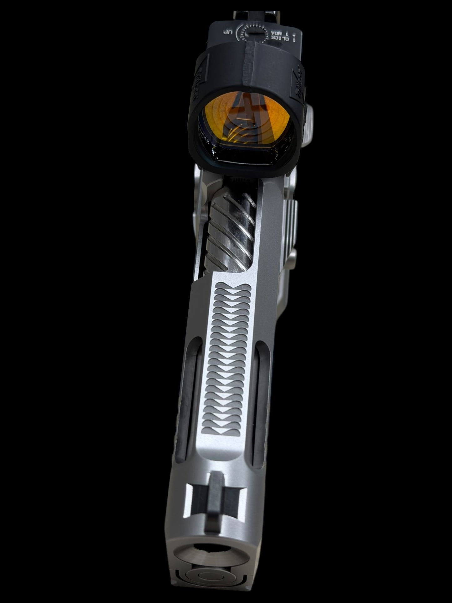 GUNCRAFTER POLARA X2 PORTED 9MM COMMANDER POLISHED CHROME FINISH WITH TRIJICON SRO