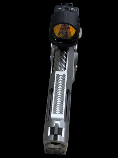 GUNCRAFTER POLARA X2 PORTED 9MM COMMANDER POLISHED CHROME FINISH WITH TRIJICON SRO