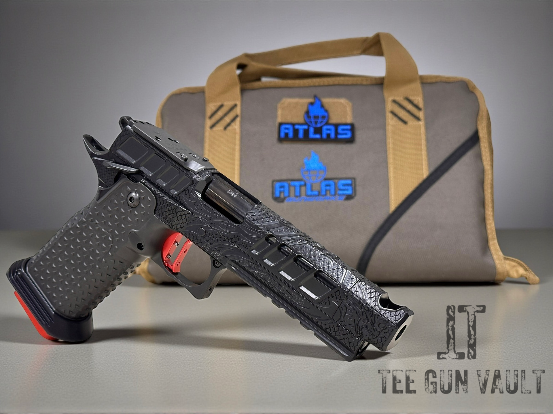 ATLAS GUNWORKS EREBUS V2 BLACK “TRIBAL DRAGON” RED TRIGGER – Tee